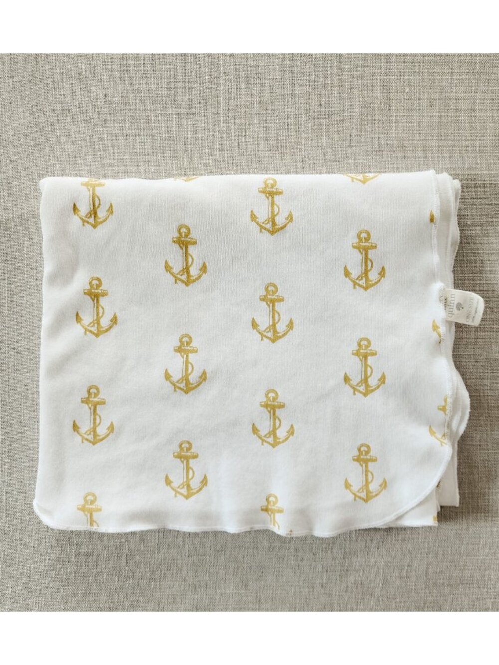 Kate Quinn Golden Anchor Organic Cotton Swaddle White Newborn Baby Gold Yellow
